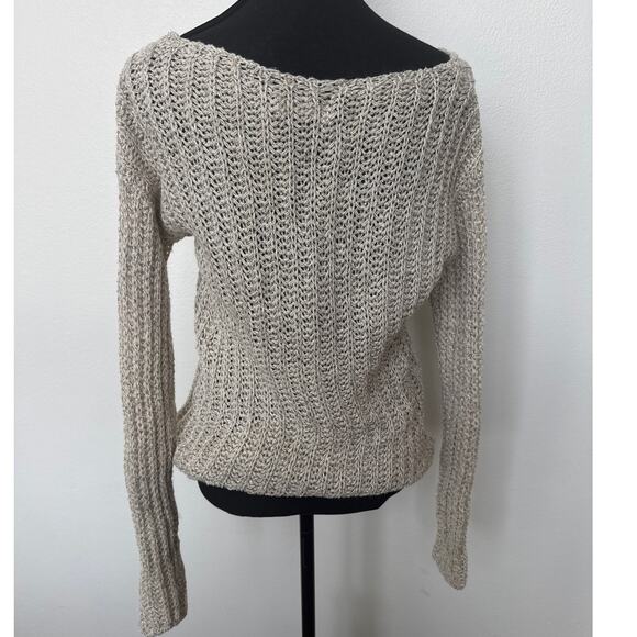 Abercrombie & Fitch Open Knit Gold Metallic Sweater Beige Women's Size S - Picture 2 of 10